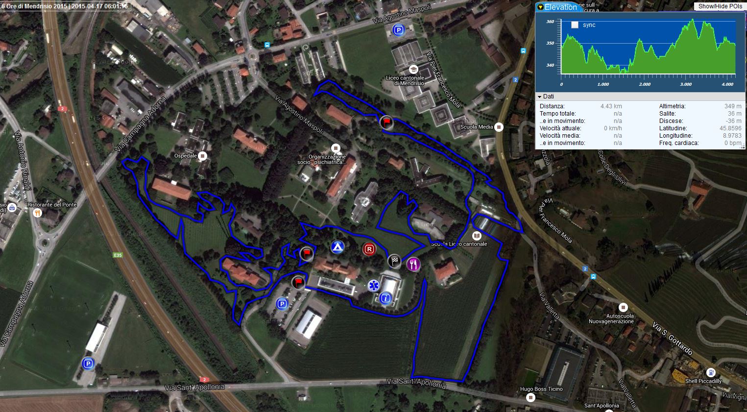Il percorso della 6 ore di Mendrisio di sabato 13 giugno 2015