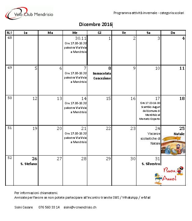 Programma allenamenti novembre – dicembre